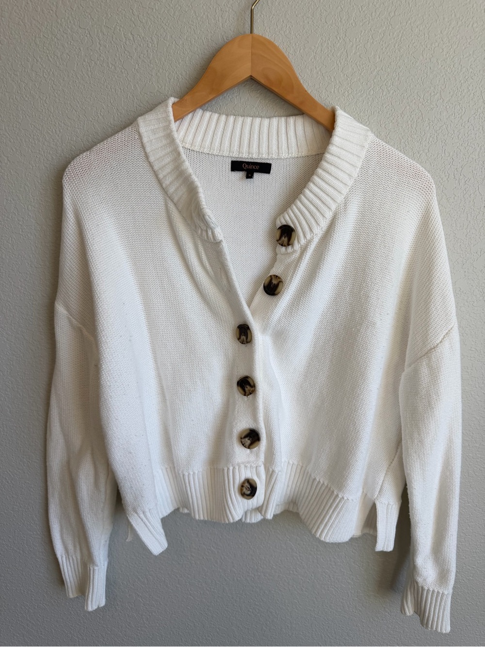 Quince Button-Front Ribbed Cotton Cardigan